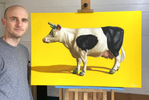Gary Armer with Buttercup Toy Cow Painting