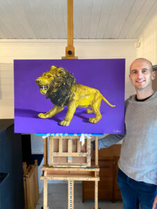 Gary Armer with Realist Lion Painting