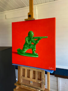 Green Army Man Painting in Studio