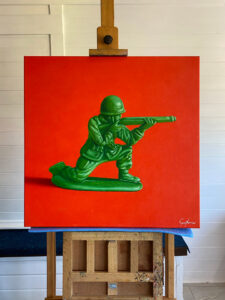 Green and Red Oil Painting of Toy Soldier