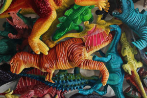Realism Painting Detail of Toy Dinosaurs
