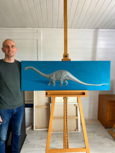 Gary Armer Artist in Studio with Diplo Painting