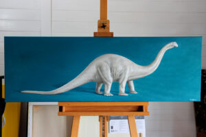 Retro Brontosaurus Dinosaur Toy Oil Painting