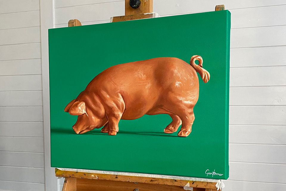 Pink Pig Painting in Studio