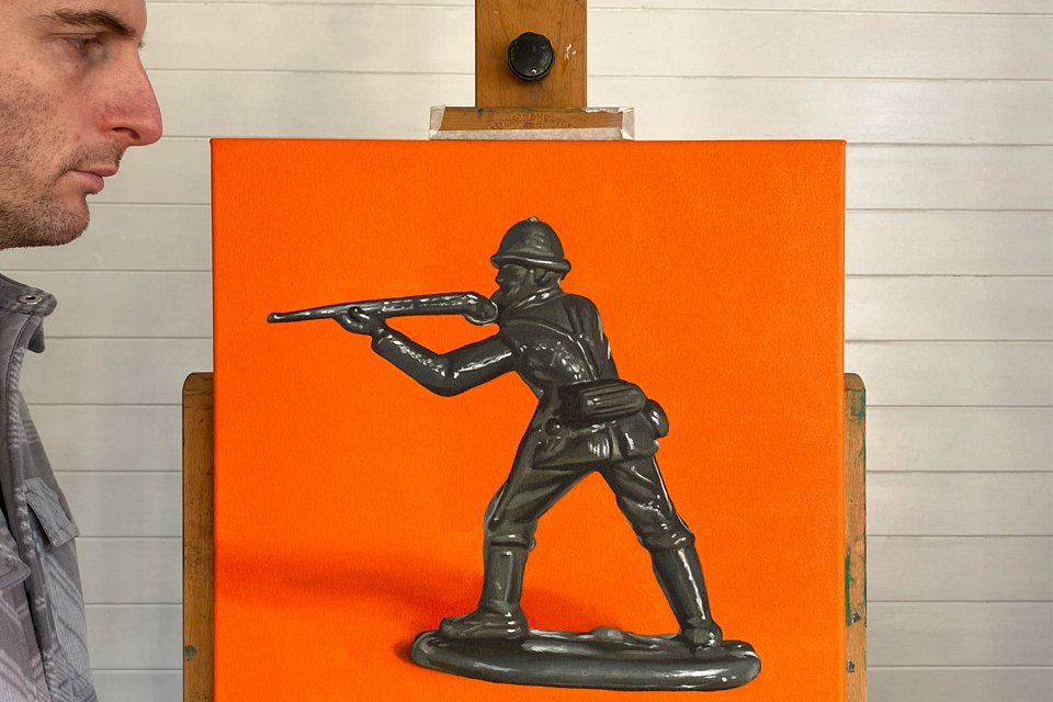 Gary Armer with Grey Man Oil on Canvas