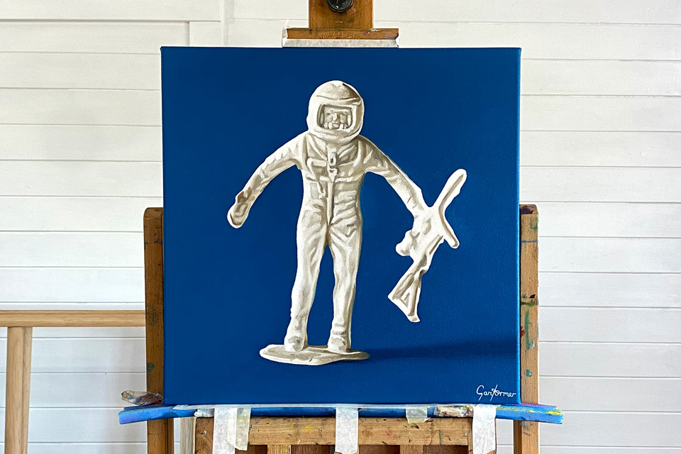 Spaceman Realism Painting on Easel