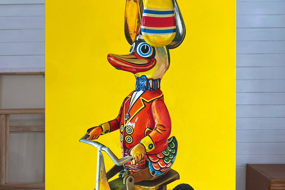 Onwards Retro Wind Up Tin Duck Painting